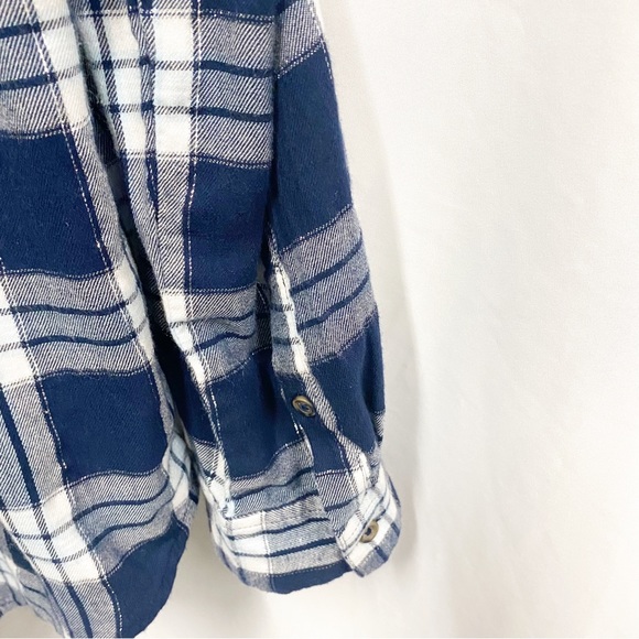 Style & Co Navy & White With Silver Sparkle Plaid Button Down Shirt - Picture 7 of 9